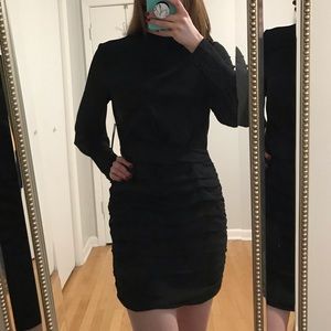 Black ruched long sleeve mini dress